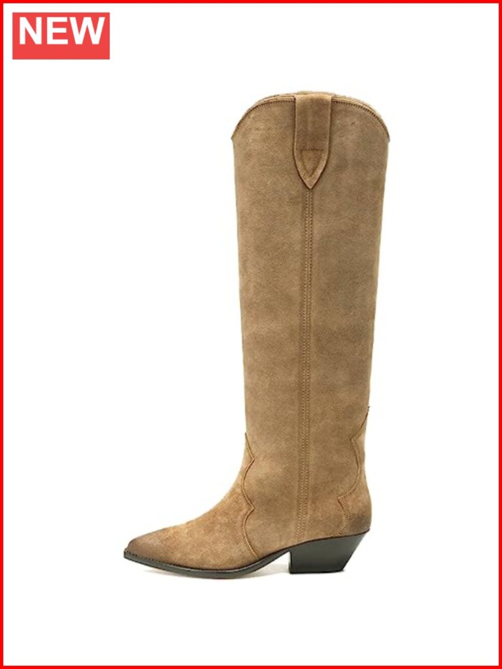 Western Cowboy Knee High Boots Pointed Toe Chunky Low Heel Pull On